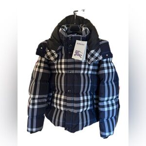 NWT Burberry Check down puffer jacket XL in navy, white, charcoal